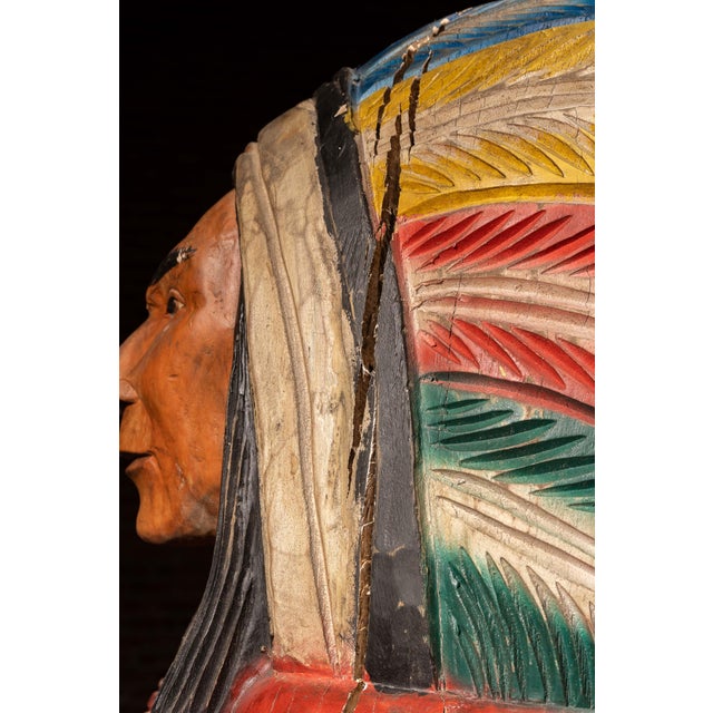 Vintage Hand-Carved Cigar Store Indian Figure For Sale - Image 9 of 16