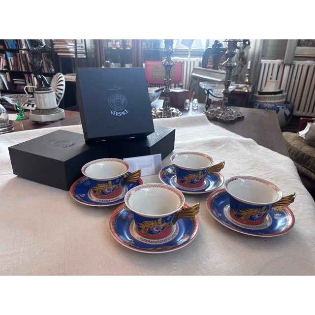 Set of 4 Rosenthal Versace Primavera Tea Cup and Saucers For Sale - Image 9 of 9