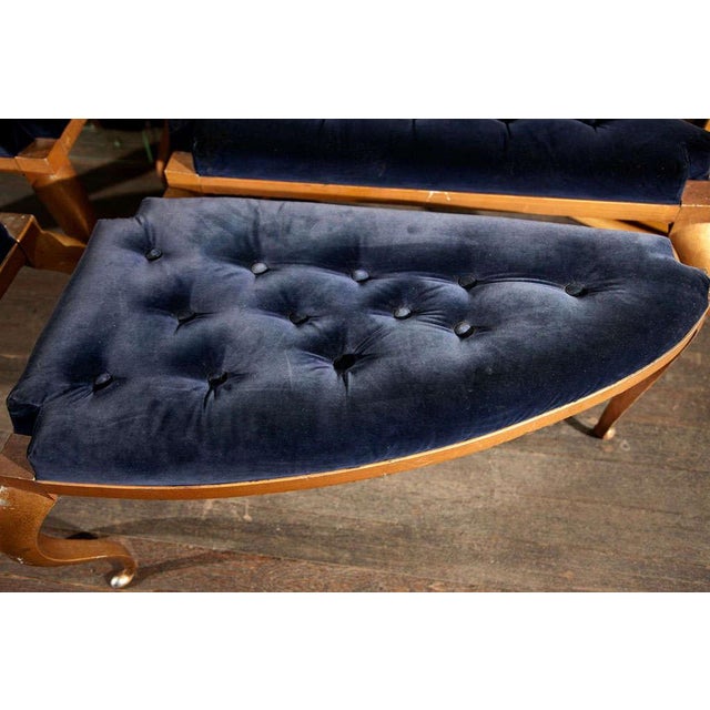 Metal framed poufs with Louis XV legs. Priced individually. 3 available.