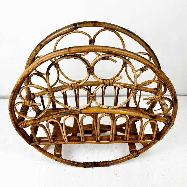 Mid-Century Modern Vintage Burnt Bamboo Magazine Rack For Sale - Image 3 of 11
