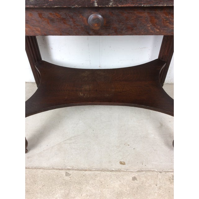 Antique Oak Writing Table With Drawer and Turned Wood Legs on Wheels For Sale - Image 9 of 10