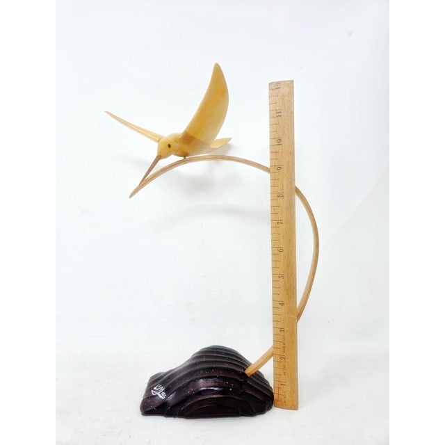 Vintage 1990s Hand Carved Wood Hummingbird Sculpture - l.s. "Mac" McLaughlin For Sale - Image 14 of 16