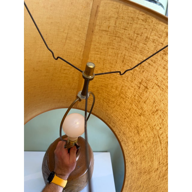 Brown 1970s Large Hand Thrown Stoneware Table Lamp With Rust/Brown Glaze For Sale - Image 8 of 9