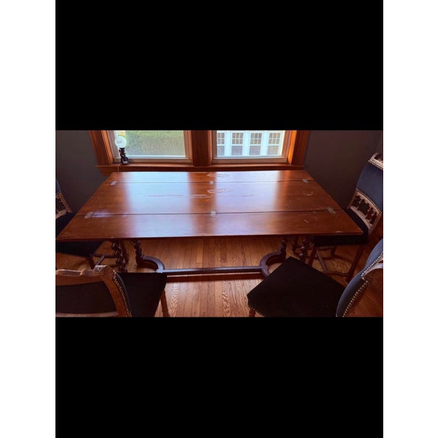 19th Century Ornate Antique Wood Drop Leaf Dining Table Set W 3 Chairs / Entryway Table For Sale - Image 5 of 11