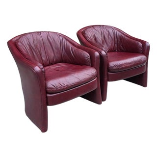 Pair of Vintage Oxblood Leathercraft Postmodern Lounge/Club Chairs For Sale