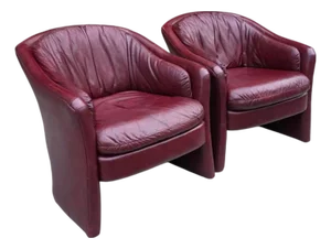 Pair of Vintage Oxblood Leathercraft Postmodern Lounge/Club Chairs