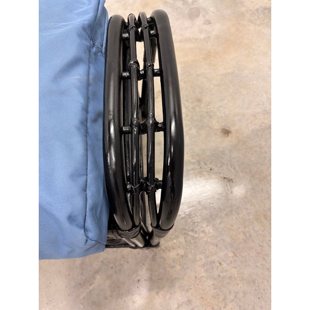 Mid 20th Century Black Enameled Rattan Wicker Ottoman. Coordinates With Listed Black Rattan Chairs. For Sale - Image 5 of 7