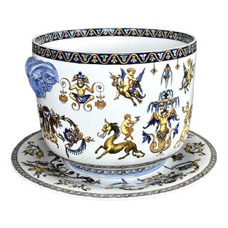20th Century Renaissance Collection Cachepot and Display Stand from Gien, Set of 2 For Sale