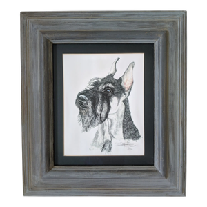 Vintage Original Schnauzer Dog Portrait Signed and Dated