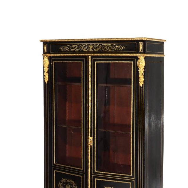 French Antique French Louis XVI Style Ebonized & Gilt Bookcase With Ormolu Mounts For Sale - Image 3 of 13
