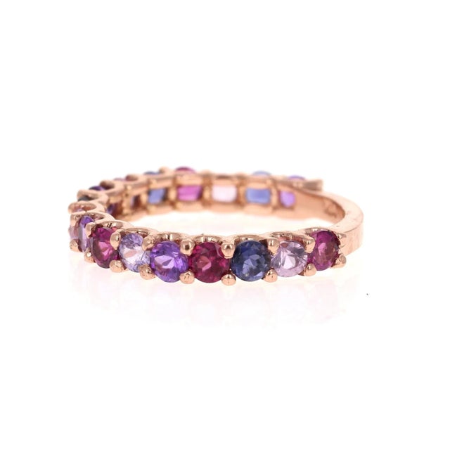 Gold Multi Color Gemstone Rose Gold Stackable Band Size 7 For Sale - Image 8 of 12