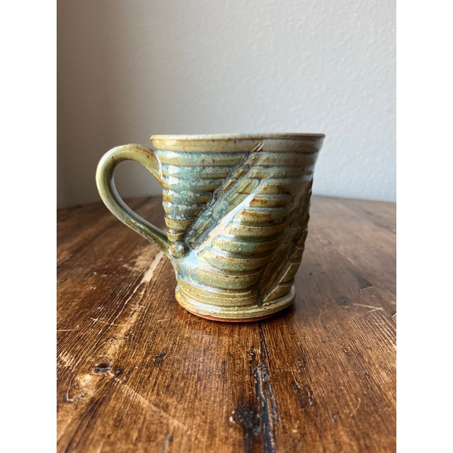 2010s Matt Wright Studio Pottery Mug Green Color and Ribbed, Dented Design For Sale - Image 5 of 6