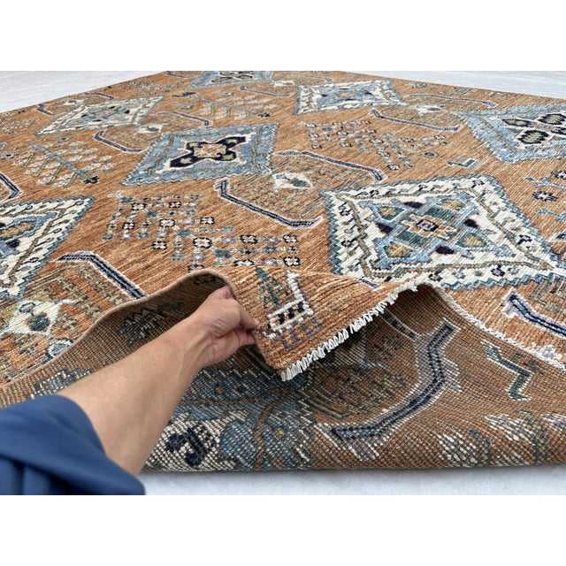 Tribal Cinnamon & Sky Blue Tribal Qashqai Rug - 8' X 9'8" For Sale - Image 3 of 6