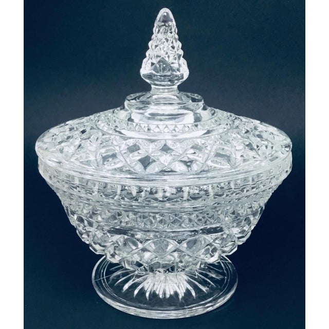 Transparent Vintage Clear Glass Pedestal Candy Dish With Lid in Wexford Pattern by Anchor Hocking For Sale - Image 8 of 12
