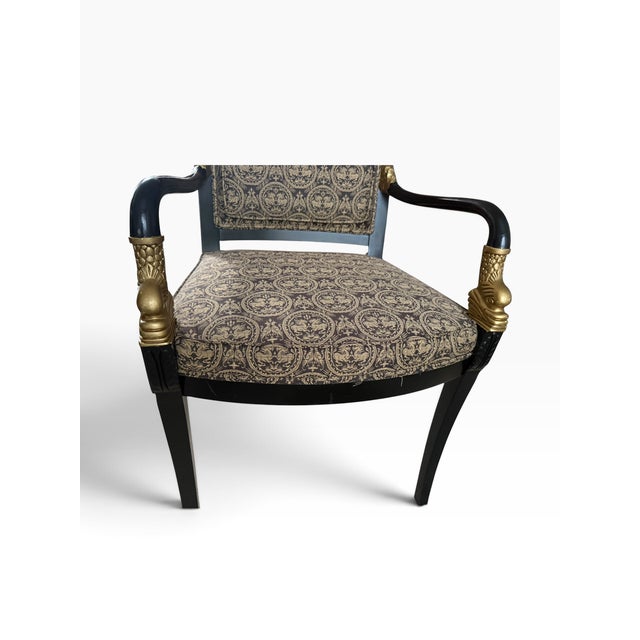 Pair of Elegant Black & Gold Accent Chairs, Vintage – Traditional Style For Sale In Detroit - Image 6 of 6