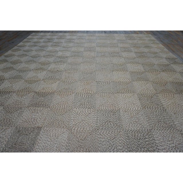 1940s Rustic Beige Antique Geometric Modern Moroccan Reed Square Woven Wool Rug For Sale In New York - Image 6 of 10
