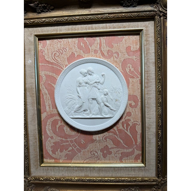 Mid 20th Century Vintage Italian Medallion Souvenir of Grand Tour Framed on Fortuny Fabric. For Sale - Image 5 of 5