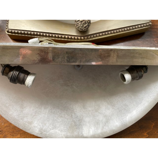 Art Deco Wall Lamps in Silver-Plated Bronze and Alabaster in the style of Jacques-Emile Ruhlmann, France, 1990s, Set of 2 For Sale - Image 9 of 11