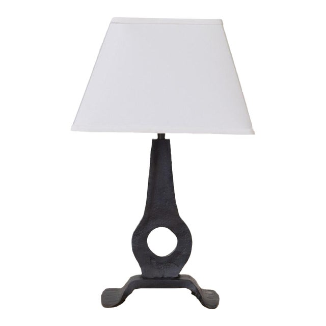 1950s French Heavy Iron Brutalist Lamp For Sale