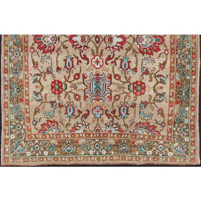 Vibrant All-Over Design Vintage Hand Knotted Turkish Oushak Rug in Red and Tan For Sale - Image 4 of 12