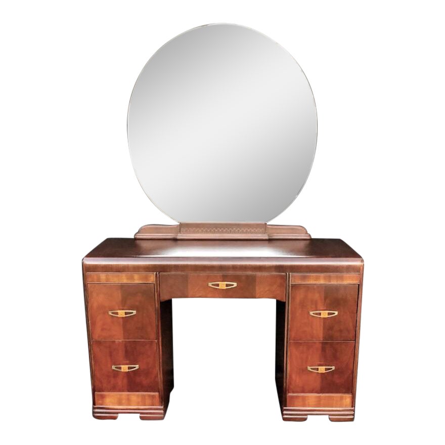 1930 S Art Deco Waterfall Style Vanity And Mirror 2 Pieces