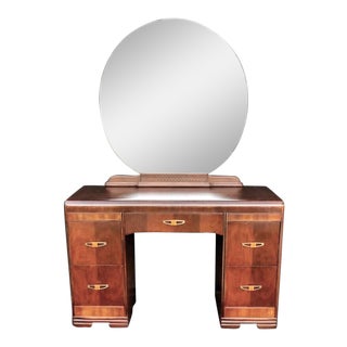 1930's Art Deco Waterfall Style Vanity and Mirror - 2 Pieces For Sale