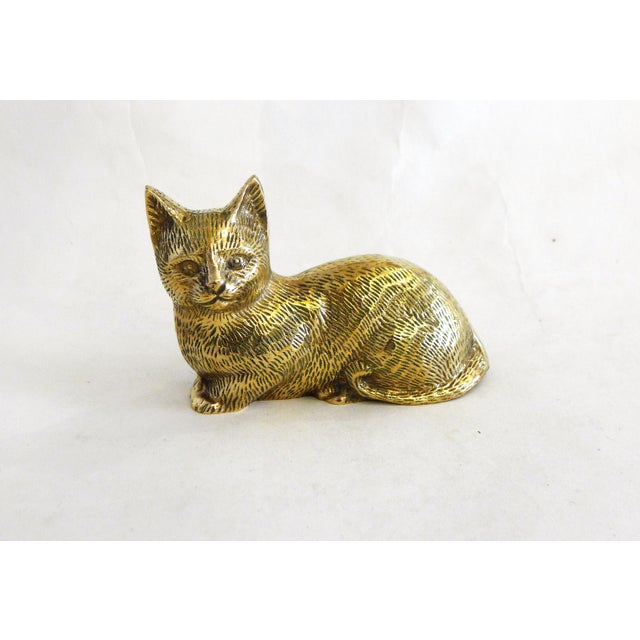 Lying Cat Figurine in Gilded Brass, 1970s For Sale - Image 9 of 9