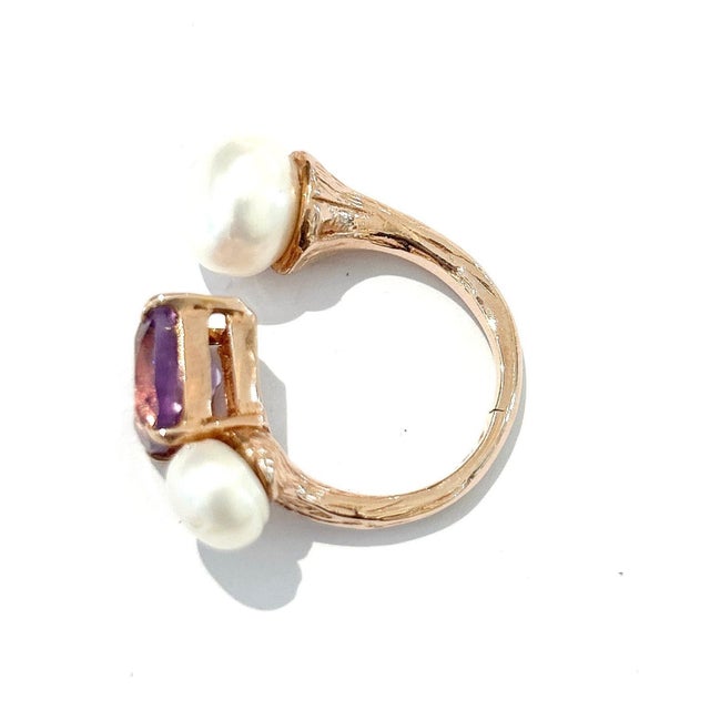 Bochic “Orient” Amethyst & Pearl Modernist Ring Set In 18K Gold & Silver Natural Amethyst - 1.50 carats White Pearls This...