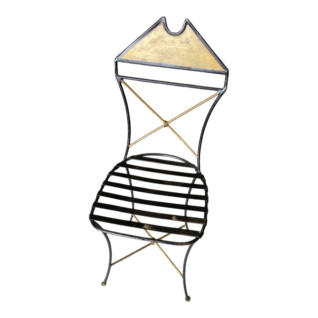 Geometric Handmade Artisan Gilded Ebonized Chair For Sale