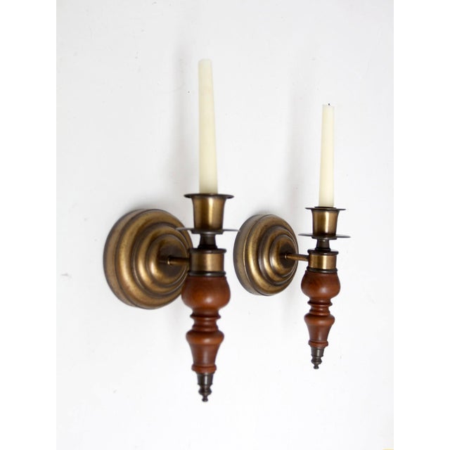 Vintage Colonial Revival Wood Candle Wall Sconces Pair For Sale - Image 4 of 12