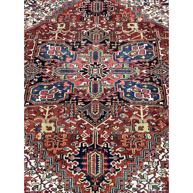1980s Antique Persian Heriz Hand Knotted Wool Rug 8’2” X 11’8” For Sale - Image 5 of 7