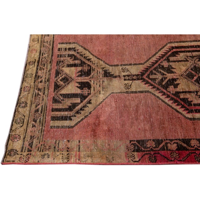 1960s Vintage Persian Distressed Handmade Medallion Red Wool Runner For Sale - Image 4 of 7