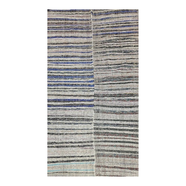Vintage Turkish Kilim Rug, Handwoven Wool, Earth Tones Stripe Pattern, 6x10 For Sale