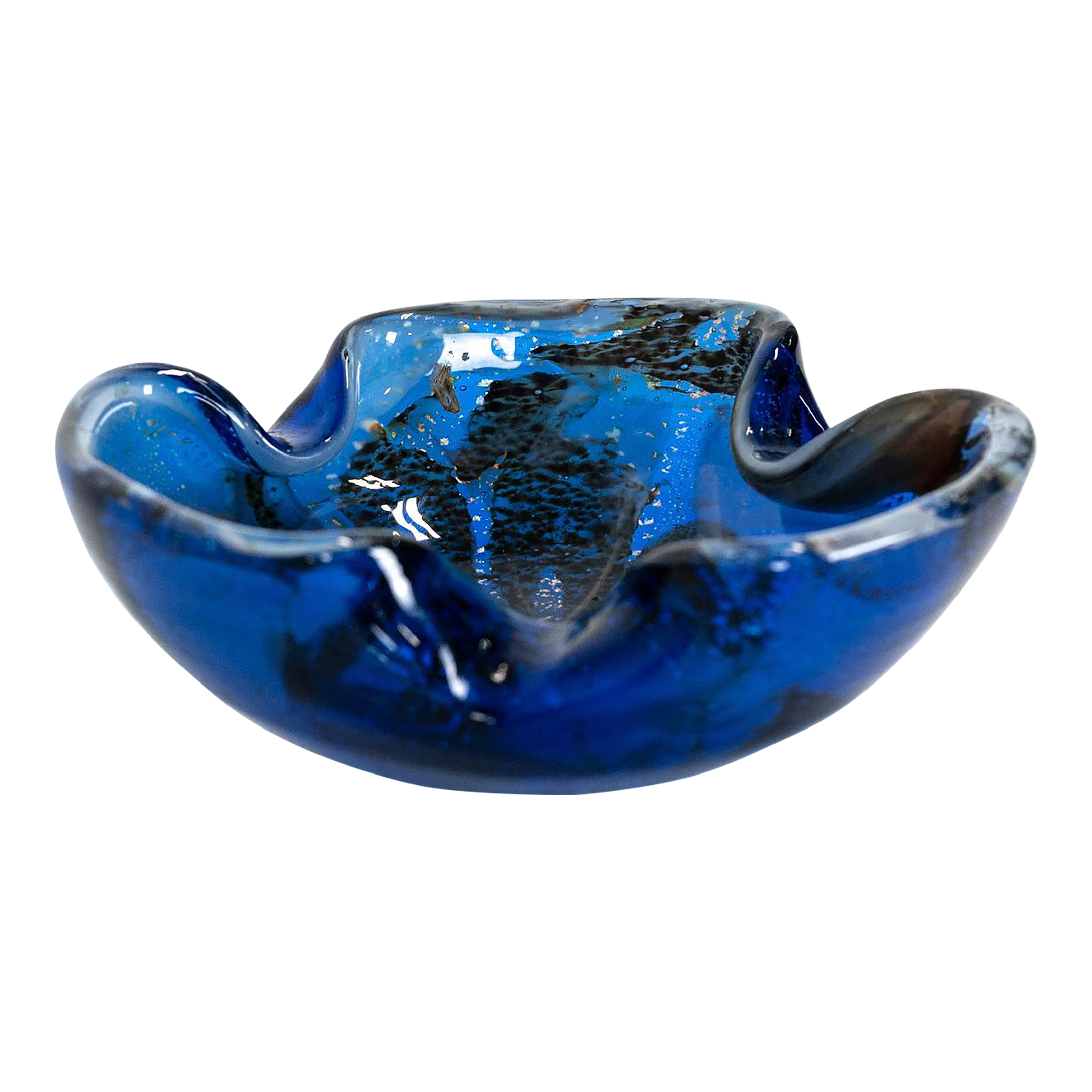 murano ブルー＆クリア アートガラス アッシュトレイ 灰皿 イタリア製