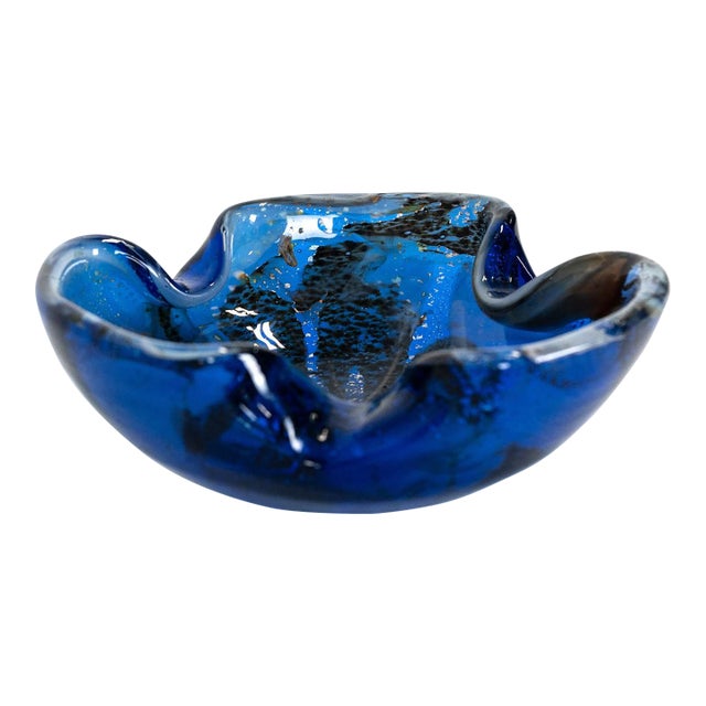 1960s Italian Murano Style Art Glass Blue Bowl / Ashtray For Sale