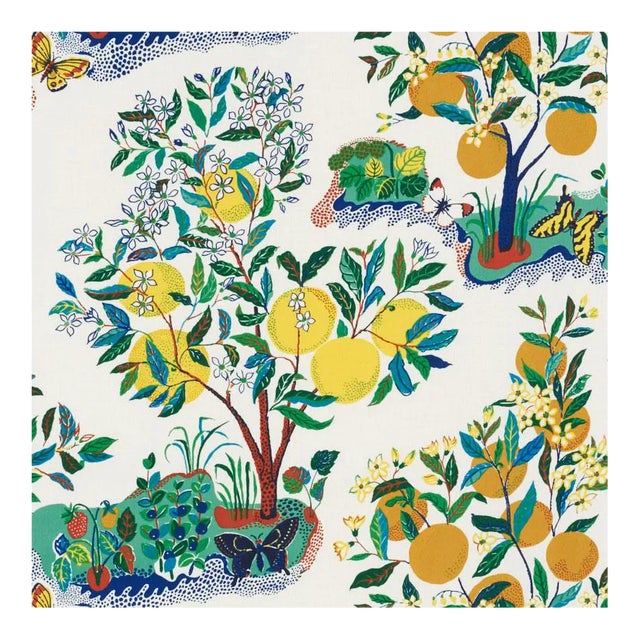 Sample, Schumacher Citrus Garden Indoor/outdoor Fabric in Primary For Sale