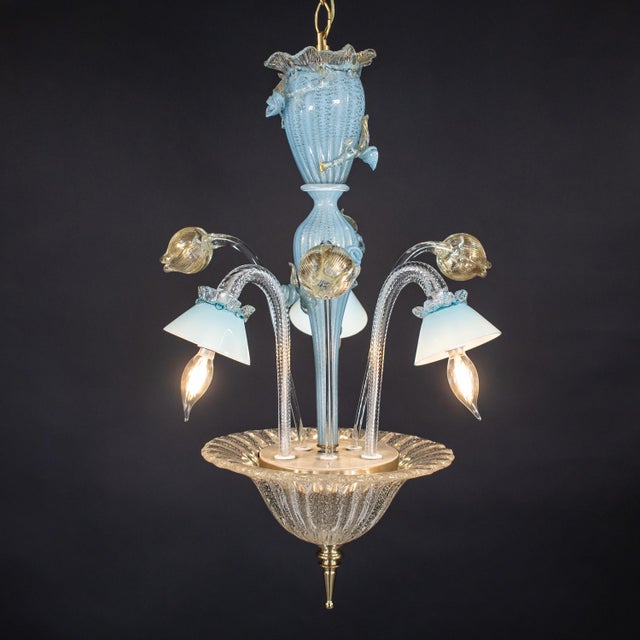 Mid‑Century Murano Glass Chandelier in Celeste Blue Floral Venetian Style in the Manner of Seguso Vetri d'Arte For Sale - Image 9 of 18