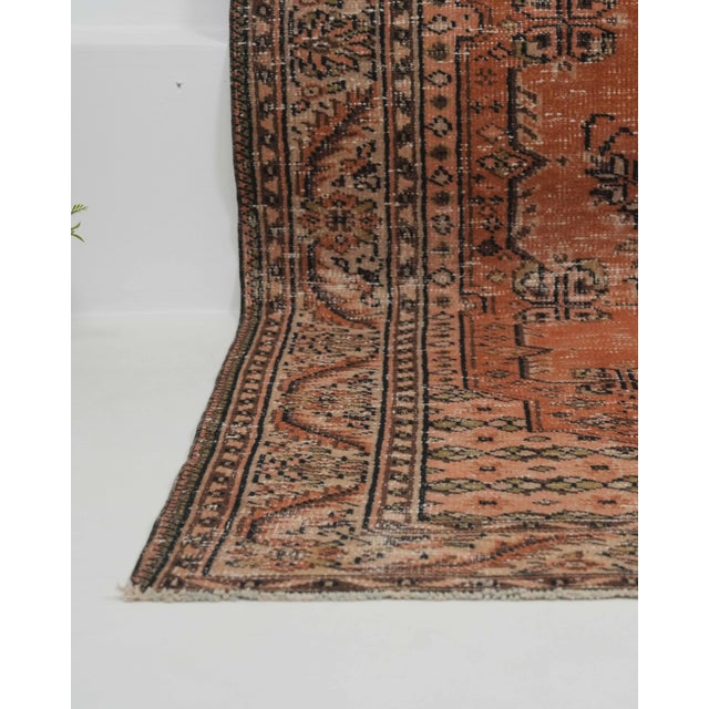 1970s Vintage Handmade Wool Cotton Orange Area Rug For Sale - Image 4 of 12