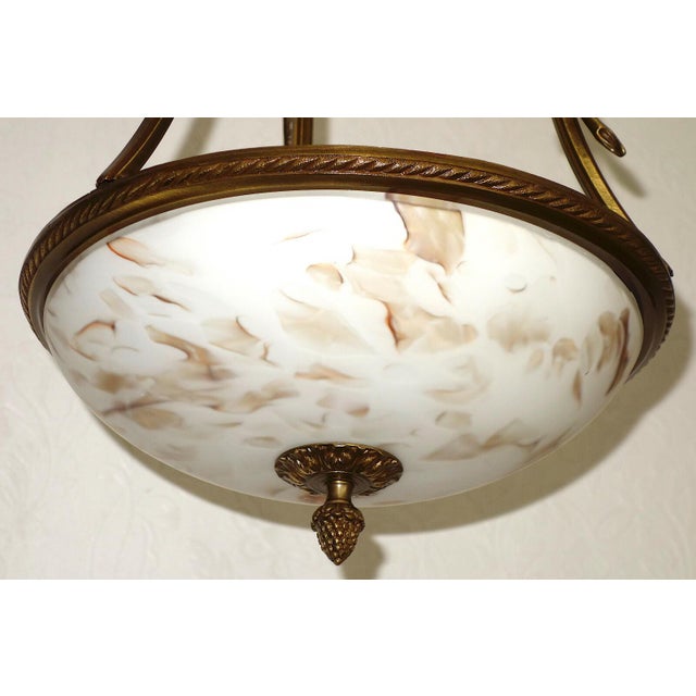 Brass Pendant Light with Marbled Glass Shade, 1950s For Sale - Image 6 of 9