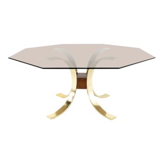 Mid 20th Century Mid Century Modern Brass Burlwood and Glass Dining Table in Romeo Rega Style For Sale