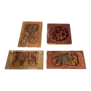 Set of Four Antique Chinese Wall Hanging Plaques Panels /W Figures Warriors