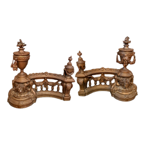 Antique French Louis XV Pair Gilt Bronze Lion Fireplace Decorative Chenets / Andirons