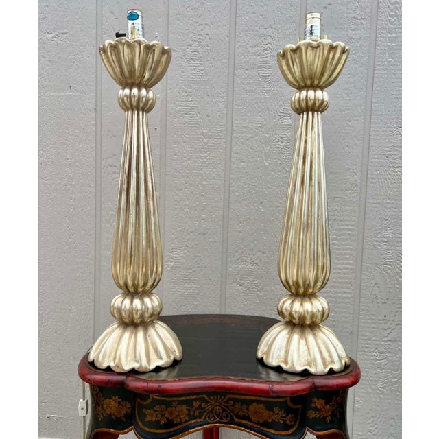 2010s Panache Designs Scallop White Gold Table Lamps - a Pair For Sale - Image 5 of 5