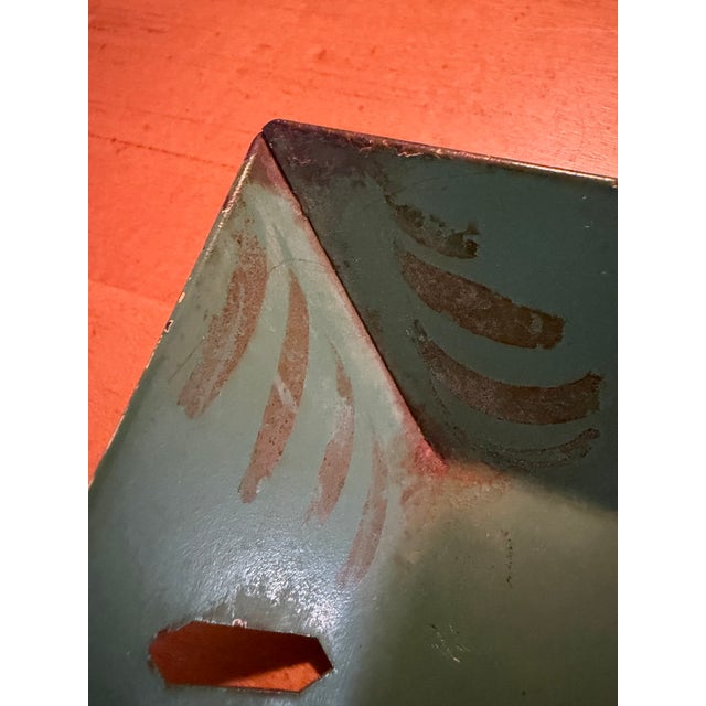 Green Vintage Floral Toleware Tray, Handpainted in Deep Green and Pastels For Sale - Image 8 of 12
