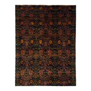 Contemporary Room Size Sari Silk Rug With Multicolored Floral Design For Sale