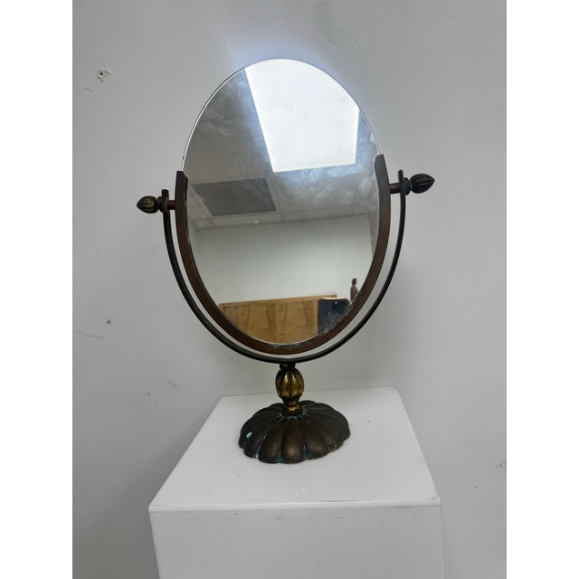 Vintage Double-Sided Solid Brass Vanity Mirror Attributed to Charles Hollis Jones For Sale - Image 11 of 12