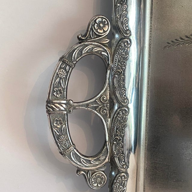 Silver Antique Ornate Silver Plated Tray by Aurora S. P. Mfg. Co. 1869-1919 For Sale - Image 8 of 16