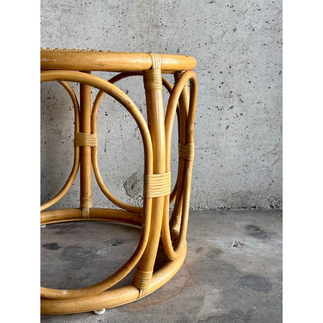 1960s Vintage Coastal Mid Century Riviera Rattan and Cane Side Table For Sale - Image 5 of 8
