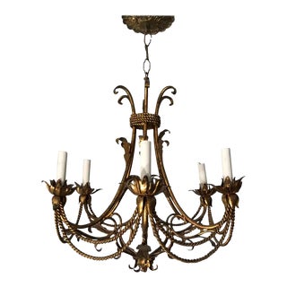 Italian Gilt Iron Tassle Chandelier For Sale