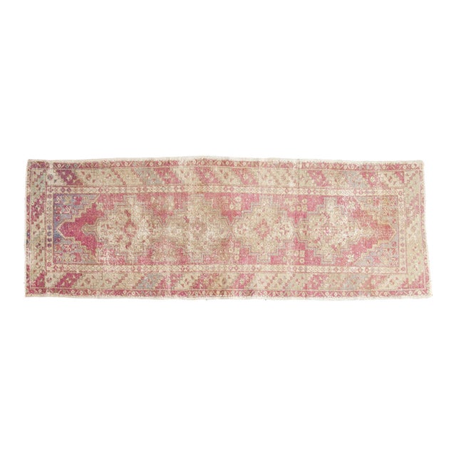 Vintage Distressed Oushak Rug Runner - 3'4" x 9'6" For Sale